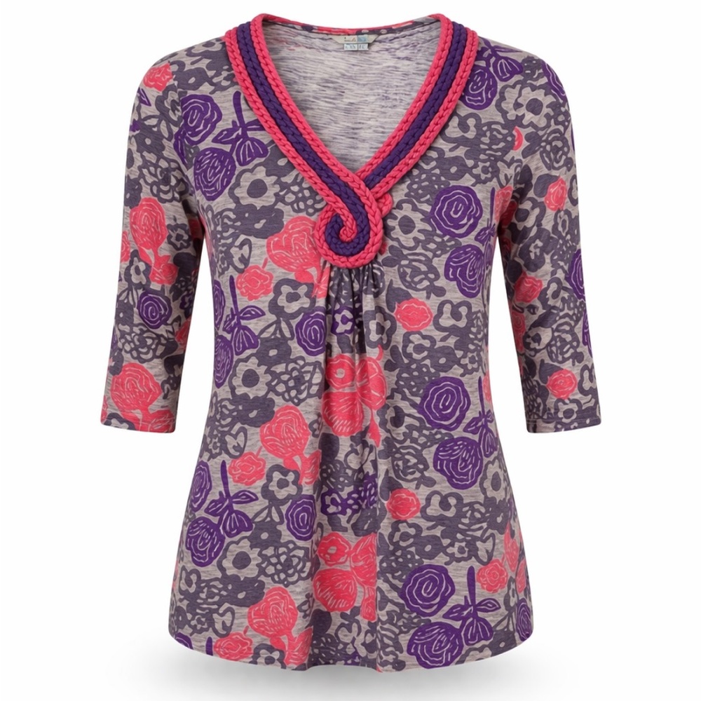 Boden Floral V Neck Cotton Tunic EUC